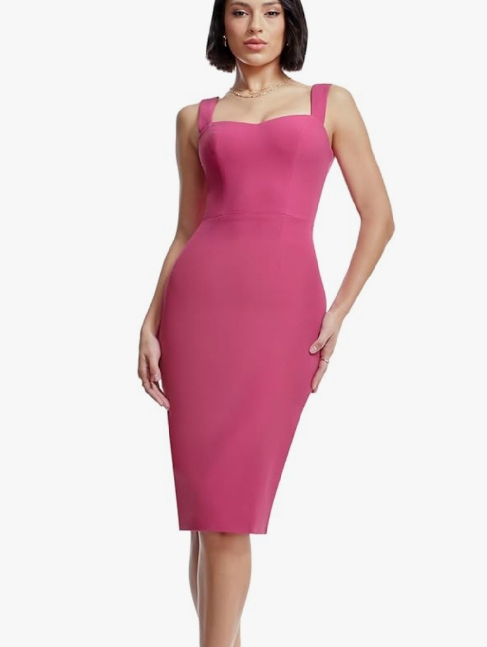 Dress the Population Nicole Fitted Sweetheart Midi Dress - Hot Pink